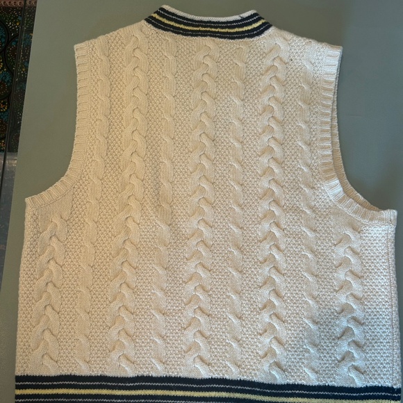 RARE! Ralph Lauren RUGBY V-Neck Cable Knit Sweater Vest | Cream | Collegiate L - Picture 2 of 5